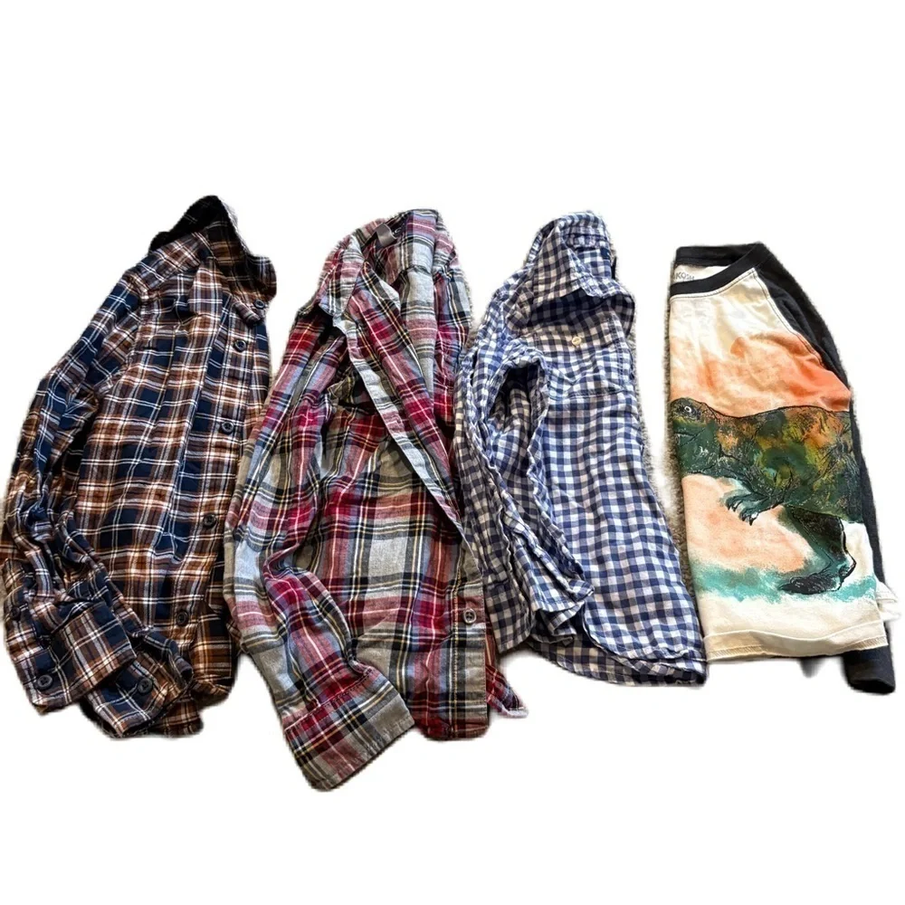 Size 5 Long Sleeve Shirt Bundle Boys Plaid Button Down Dinosaur Children’s Place